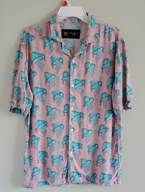 West Forty Nine Pink & Teal Short-Sleeve Casual Funky Button-Down Shirt Sz S